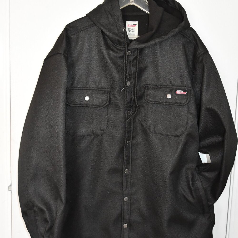 DICKIES Black Fleece Lined Work Coat With Hood XL